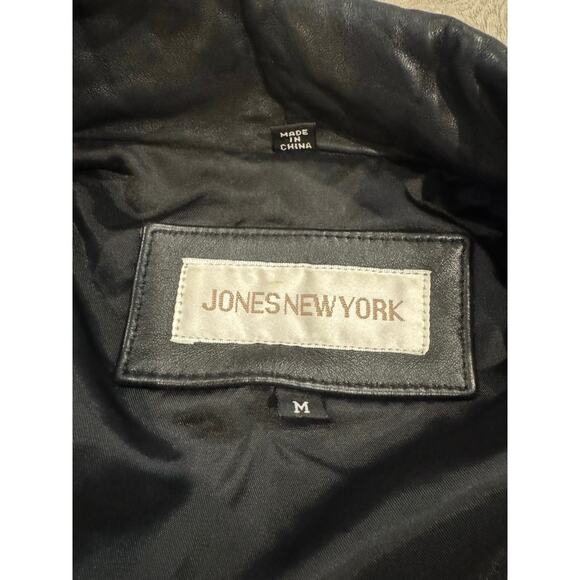 Jones New York Genuine Leather Jacket Black Size M – Zip Front Moto Style - Picture 6 of 6